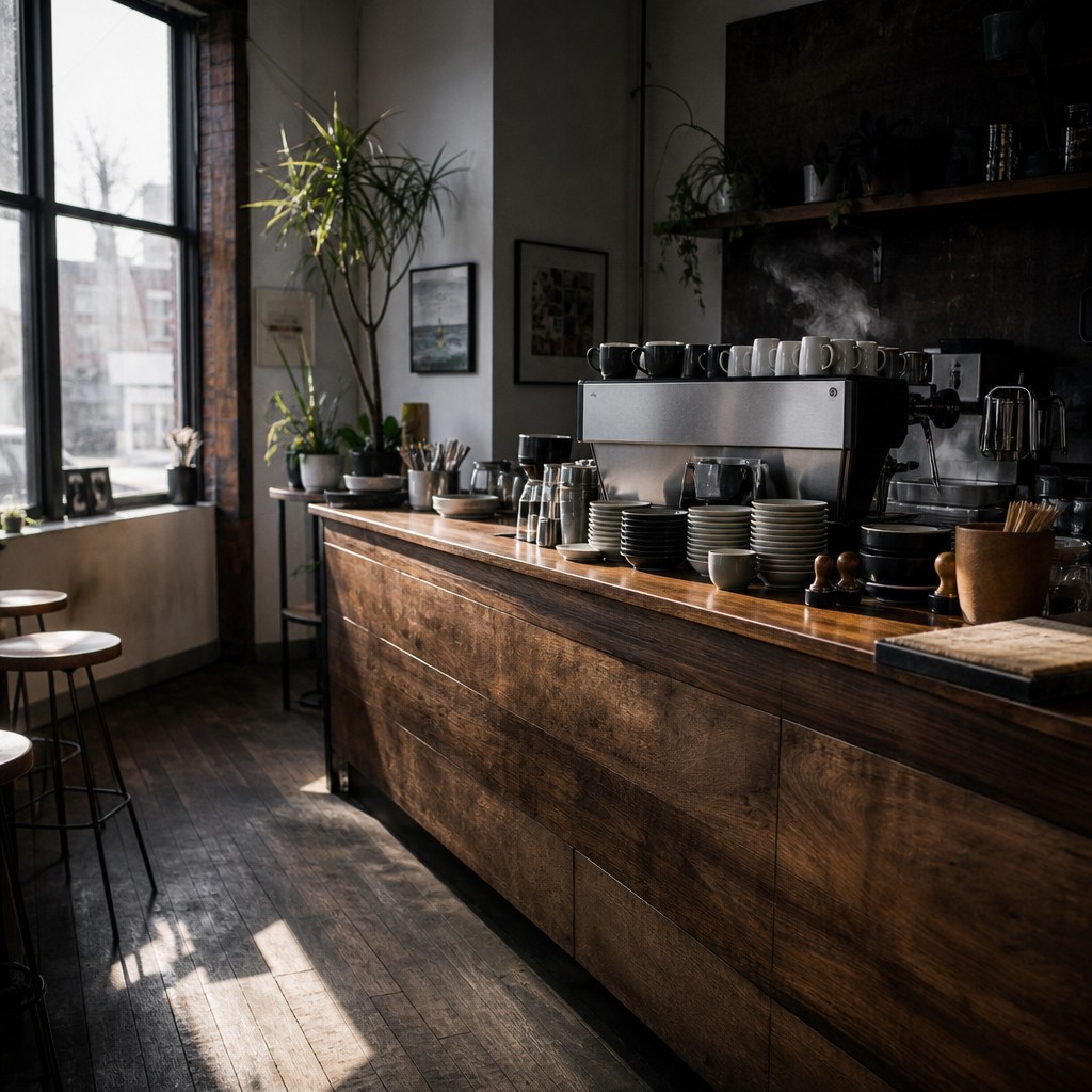 Cinematic neighborhood cafe at opening